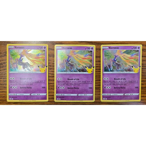 Three Xerneas Basic Pokemon Cards 012/025 Celebration Card 2021 - Picture 1 of 3